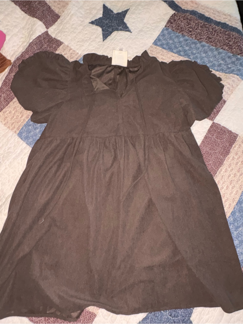 Boutique Brown Ruffle Hem Dress